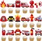36pcs Fire Truck Party Cupcake Toppers Firefighter Baby Shower Decoration Fireman Themed Birthday Party Supplies Fire Engine Rescue Bday Cupcake Pick Decorations